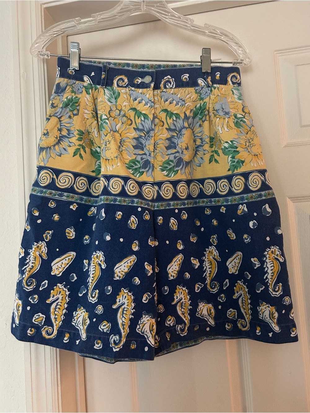 High-Waist Floral & Nautical Print Women’s Shorts - Yellow & Navy